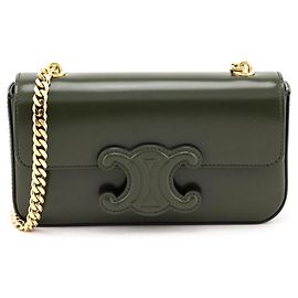 Bolsa de ombro Céline Triomphe Flap Chain couro caqui Verde