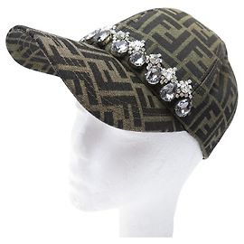 NEW FENDI ZUCCA CANVAS CAP WITH STRASS FXQ340AR0G 55-65 Brown