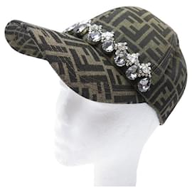Fendi-NEW FENDI ZUCCA CANVAS CAP WITH STRASS FXQ340AR0G 55-65-Brown
