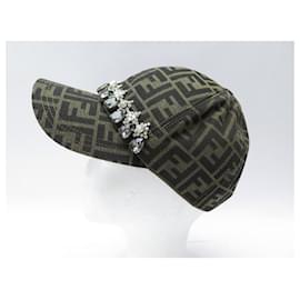 Fendi-NEW FENDI ZUCCA CANVAS CAP WITH STRASS FXQ340AR0G 55-65-Brown