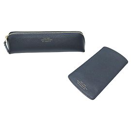 NINE LOT SMYTHSON GLASSES CASE + PANAMA LEATHER POUCH SET Navy blue