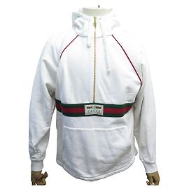 GUCCI ZIP SWEATSHIRT WEB-BAND & LOGO 645320 T XS 50 M WEISS PULLOVER Weiß