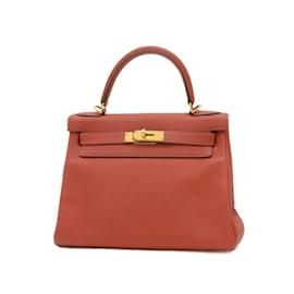 Hermès-Hermes Kelly 28 Handbag in Vermilion Red-Red