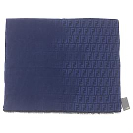 Fendi-FENDI Wool Zucca Pattern Reversible Scarf-Navy blue