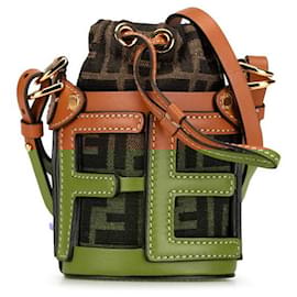 Fendi-Fendi Zucca Nano Step Out Canvas Leather Shoulder Bag-Brown