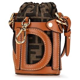 Fendi-Fendi Zucca Nano Step Out Canvas Leather Shoulder Bag-Brown