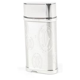Cartier-Cartier Silver Godron 2C Oval Gas Lighter-Silvery