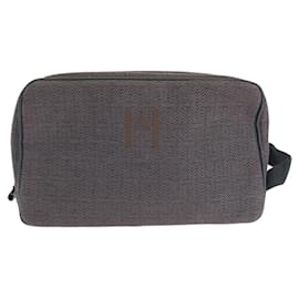 Hermès-Hermes Toile Chevron Clutch Brown Unisex-Brown