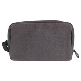 Hermès-Hermes Toile Chevron Clutch Brown Unisex-Brown