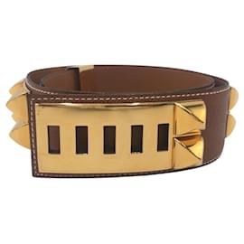 Hermès-Hermes Collier de Chien Leather Belt Brown Gold-Brown