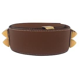Hermès-Hermes Collier de Chien Leather Belt Brown Gold-Brown