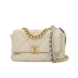 Chanel-Chanel 19 Large Chain Shoulder Bag in Ivory Lambskin-Cream