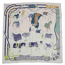 Hermès-Hermes Carre H100 Scarf in Beige and Green-Beige,Green