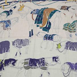 Hermès-Hermes Carre H100 Scarf in Beige and Green-Beige,Green