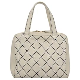 Chanel-CHANEL Wild stitch Hand Bag Leather White Gold CC Auth yk16095-White,Golden