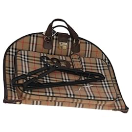 Autre Marque-Burberrys Nova Check Garment Cover Canvas Leather Beige Brown Gold Auth 102006-Brown,Beige,Golden
