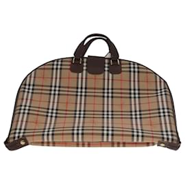 Autre Marque-Burberrys Nova Check Garment Cover Canvas Leather Beige Brown Gold Auth 102006-Brown,Beige,Golden