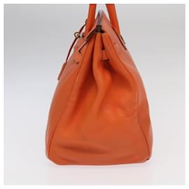 Hermès-HERMES Birkin 35 Hand Bag Swift Orange Silver Auth 99939-Silvery,Orange