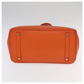 Hermès-HERMES Birkin 35 Hand Bag Swift Orange Silver Auth 99939-Silvery,Orange