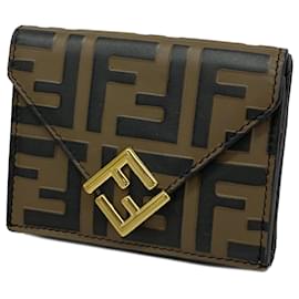 Fendi-Fendi Tri-fold Wallet in Brown Leather-Brown