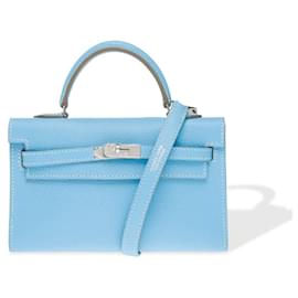 Hermès-HERMES Kelly Mini Bag in Blue Leather - 102345-Blue