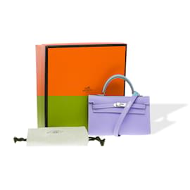 Hermès-HERMES Kelly Mini Bag in Blue Leather - 102345-Blue