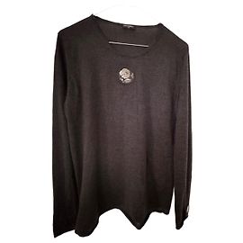 Chanel Langärmeliges Top mit Metallblumendekoren Anthrazitgrau
