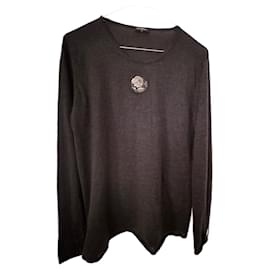 Chanel-Long-sleeved top with metal flower decorations-Dark grey