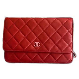 Chanel Red Leather Clutch Bag Red