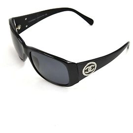 Óculos de sol Chanel CC Logo pérolas negras e strass Preto