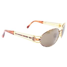Fendi-Fendi Vintage Gold Logo Tortoise 90s Sunglasses SL7030-Golden