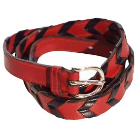 Cinto Hermès de couro trançado vermelho e preto Multicor