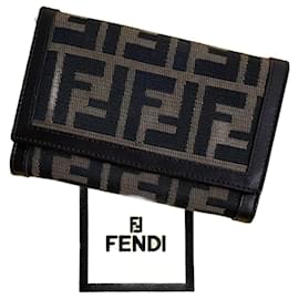 Fendi-Fendi Vintage Canvas Leather Bifold Wallet-Brown