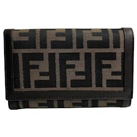 Fendi-Fendi Vintage Canvas Leather Bifold Wallet-Brown