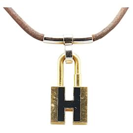 Hermès-Hermes H Motif Cadena Leather Necklace-Golden