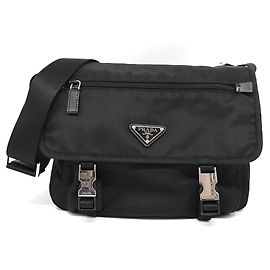 Prada Nylon Shoulder Bag Triangle Logo 1BD953 Black