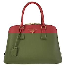 Prada-Prada Saffiano Promenade Leather Handbag Red-Red