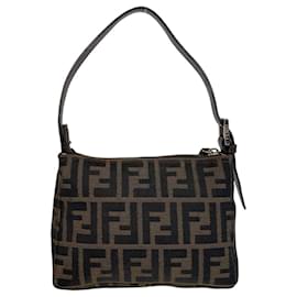 Fendi-Fendi Zucca Canvas Leather Shoulder Bag-Brown