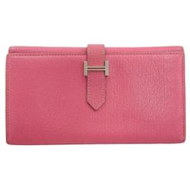 Hermès-Hermes Chevre Bearn Dupli Long Wallet-Red