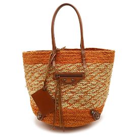 Bolsa 2way de couro e ráfia Balenciaga 286370 Laranja