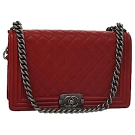 Chanel-CHANEL Matelasse Chain Shoulder Bag Caviar Skin Red Gold CC Auth PP074-Rouge,Doré