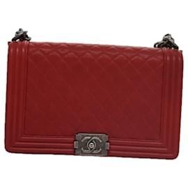 Chanel-CHANEL Matelasse Chain Shoulder Bag Caviar Skin Red Gold CC Auth PP074-Rouge,Doré