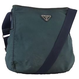 Borsa a spalla PRADA in nylon blu navy Auth ac3437 Blu navy