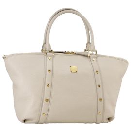 Bolsa Tote MCM de couro branco Auth 104772 Branco
