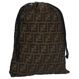 Fendi-FENDI Zucca Canvas Drawstring Bag Brown Black Auth 101941-Brown,Black