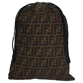 Fendi-FENDI Zucca Canvas Drawstring Bag Brown Black Auth 101941-Brown,Black