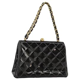 Chanel-CHANEL Matelasse Chain Hand Bag Patent leather Black Gold CC Auth hk1896-Black,Golden