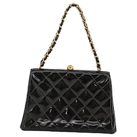 Chanel-CHANEL Matelasse Chain Hand Bag Patent leather Black Gold CC Auth hk1896-Black,Golden