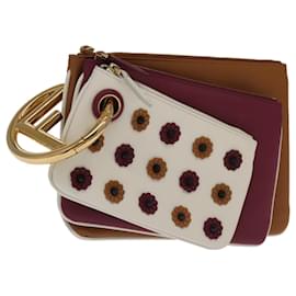 Fendi-FENDI Triplet Clutch Bag Leather Brown Purple gold Auth 106719-Brown,Golden,Purple