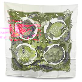 Hermès-Hermes Vintage White Silk Scarf Grands Fonds 1992 Annie Faivre-Multiple colors